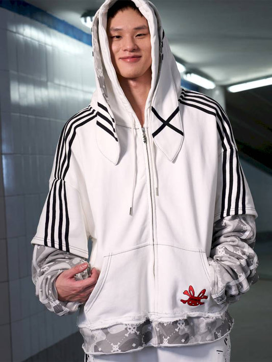 Skull Print Puff Sleeve Rabbit Ear Hoodie Jacket【s0000014419】