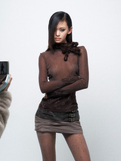 Leather Paneled Pleated Wool Skirt【s0000016291】
