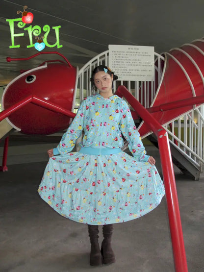 Beetle Print Blue Hoodie and Skirt Set【s0000014193】