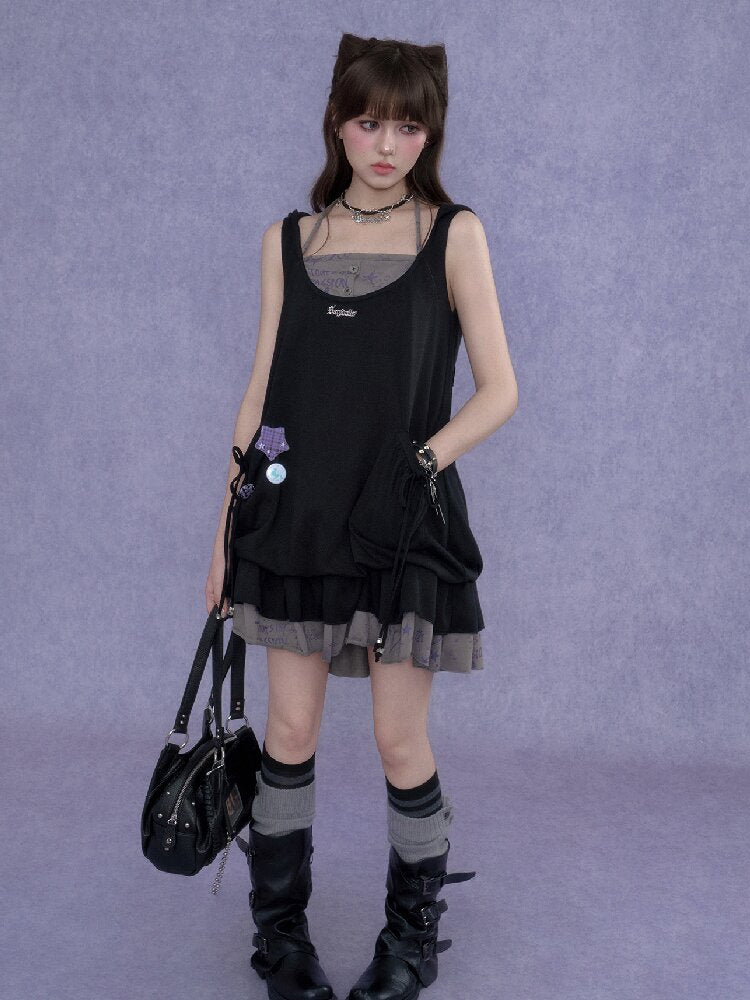 Doodle Print Cat Ear Two Piece Dress【s0000017288】