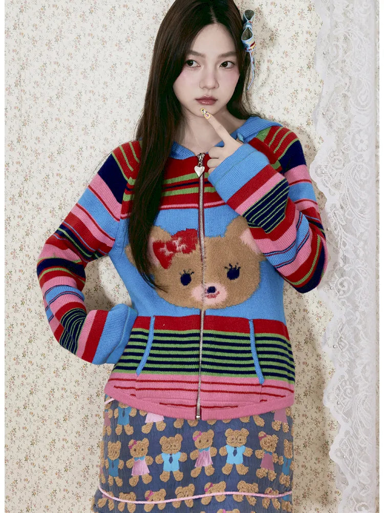 Bear Knit Long-Sleeve Hooded Cardigan【s0000014139】