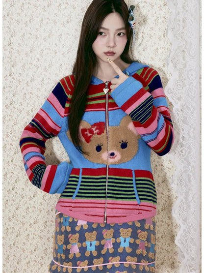 Bear Knit Long-Sleeve Hooded Cardigan【s0000014139】