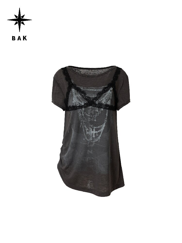 Lace Print Knitted Layered Top【s0000016689】