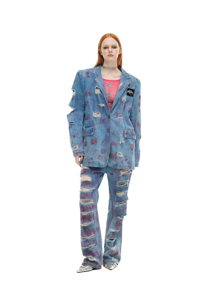 Shoulder Pads Gender-Neutral Denim Jacket【s0000014005】
