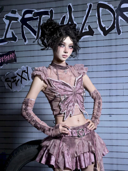 Sequined Denim A-Line Lace-Up Low-Waist Mini Skirt【s0000014026】