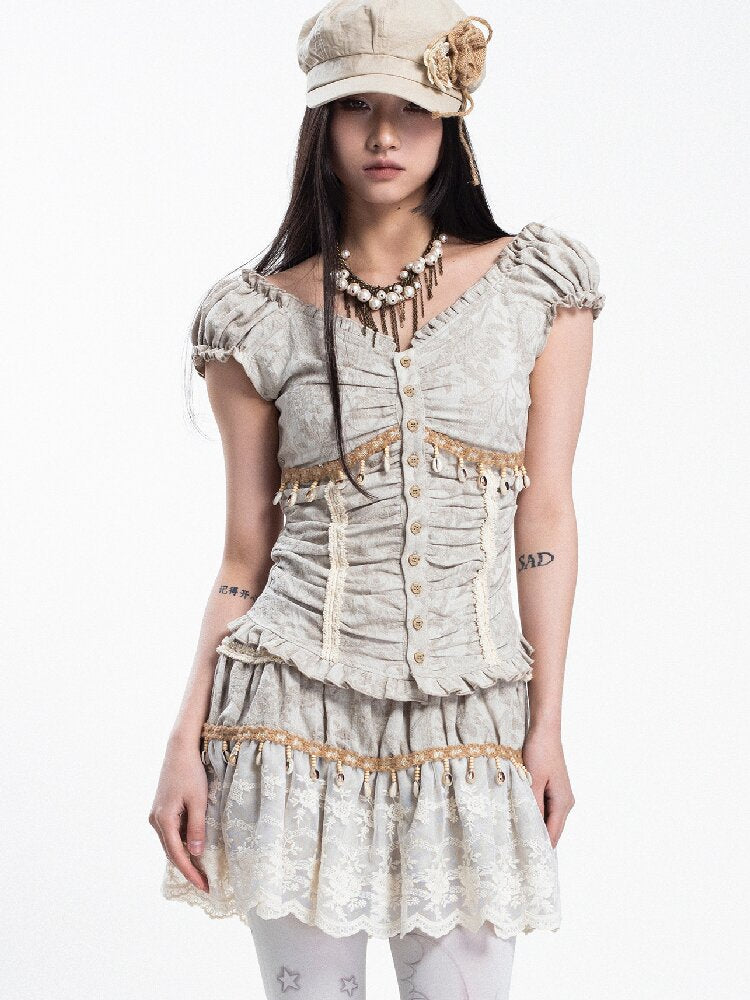 Jacquard Dark Pattern Top Skirt Suit【s0000018044】