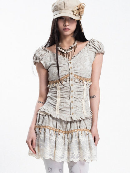 Jacquard Dark Pattern Top Skirt Suit【s0000018044】