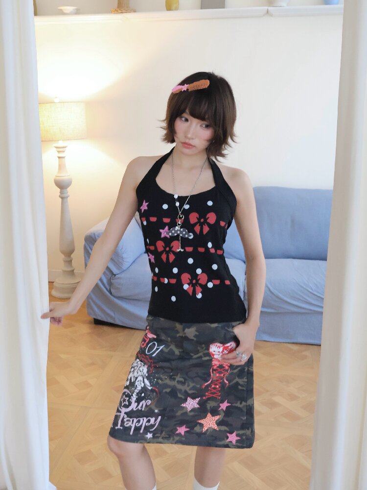 Vintage Texture Halter Camisole Top【s0000018679】