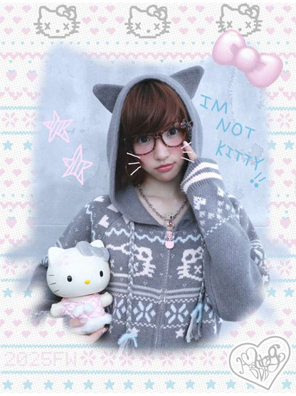 Ghost Horse Grey Fair Isle Hooded Jacket【s0000014697】