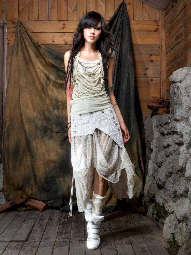 Patchwork Versatile Mesh Asymmetric Skirt【s0000013898】