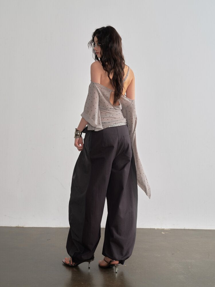 Pleated Patchwork Lantern Bubble Pants【s0000015690】