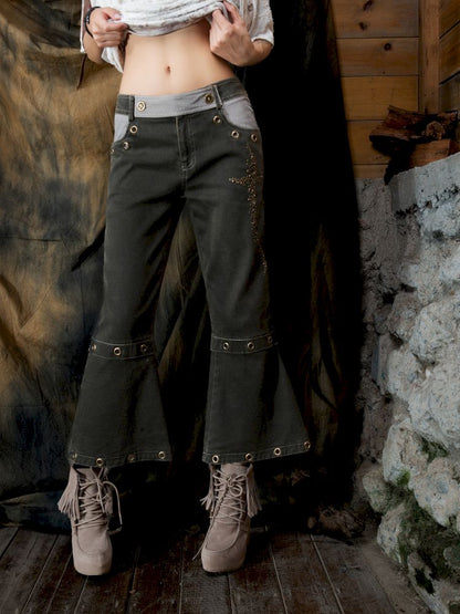 Military Green Cropped Flared Pants【s0000013894】