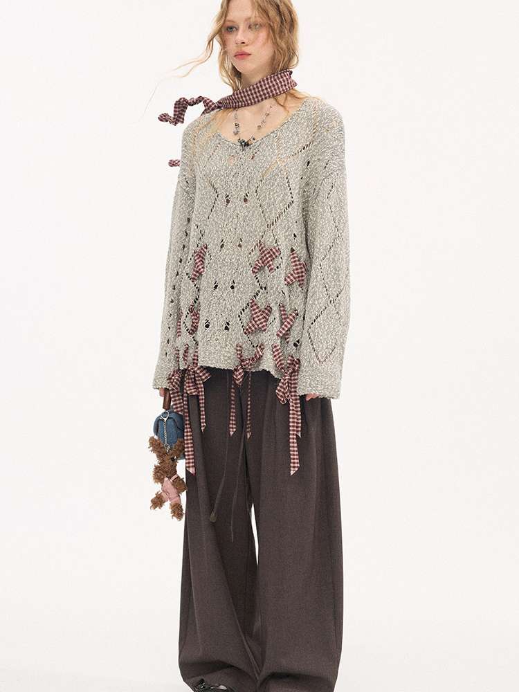 Strappy Rhombus Openwork Sweater【s0000015407】