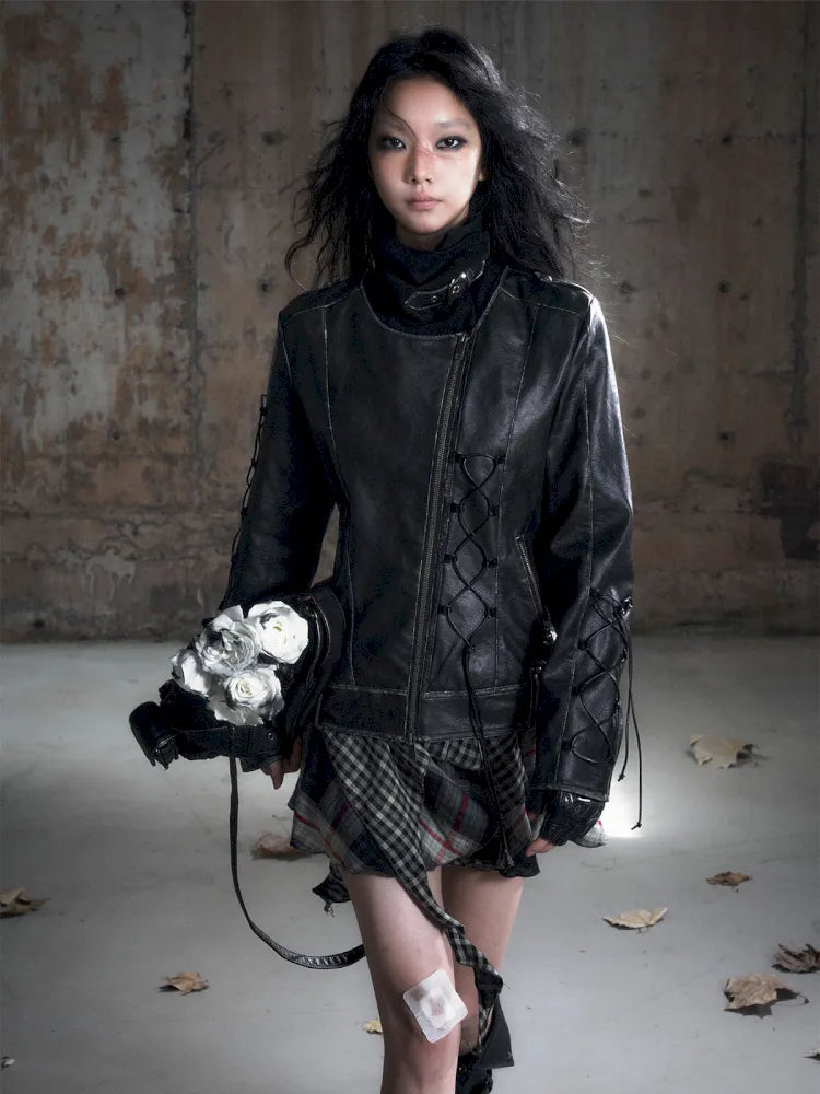 Strappy Slim-Fit Diagonal Zipper Coat【s0000013957】