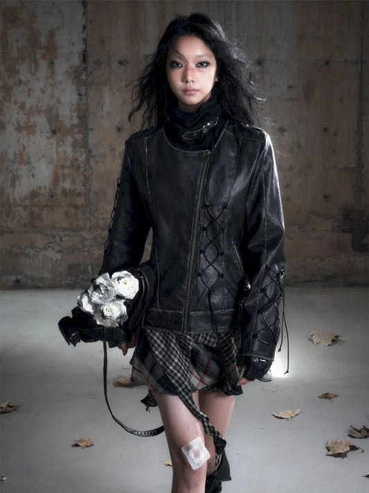 Strappy Slim-Fit Diagonal Zipper Coat【s0000013957】