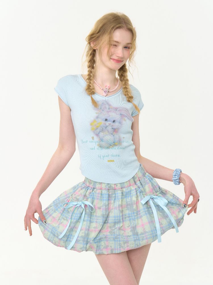 V-neck Baby Blue Short Sleeve T-shirt【s0000012268】