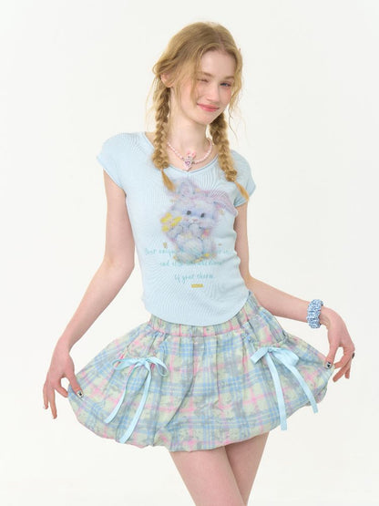 V-neck Baby Blue Short Sleeve T-shirt【s0000012268】