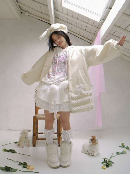 Lace Wool Bubble Sleeve Coat【s0000014532】