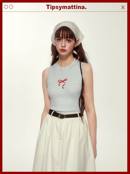 Sleeveless Bottom Top Short Slim Bow【s0000007897】