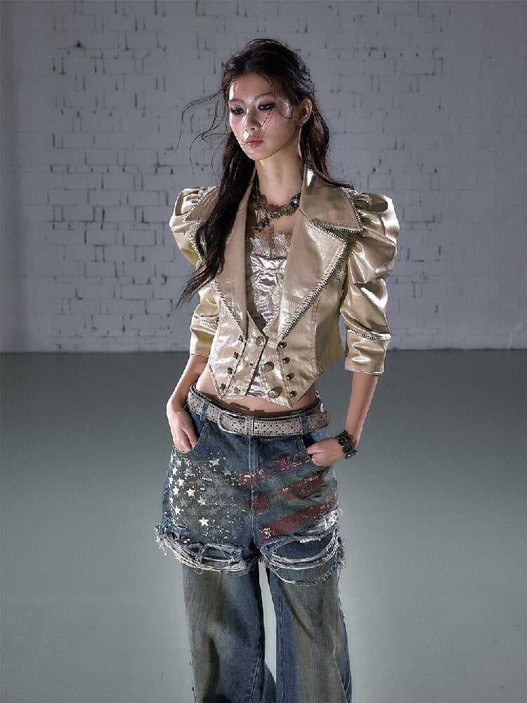 Rock Punk Large Lapel Leather Jacket【s0000015937】
