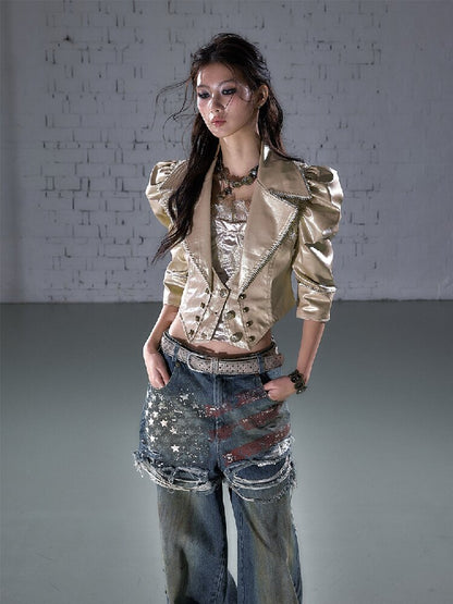 Rock Punk Large Lapel Leather Jacket【s0000015937】