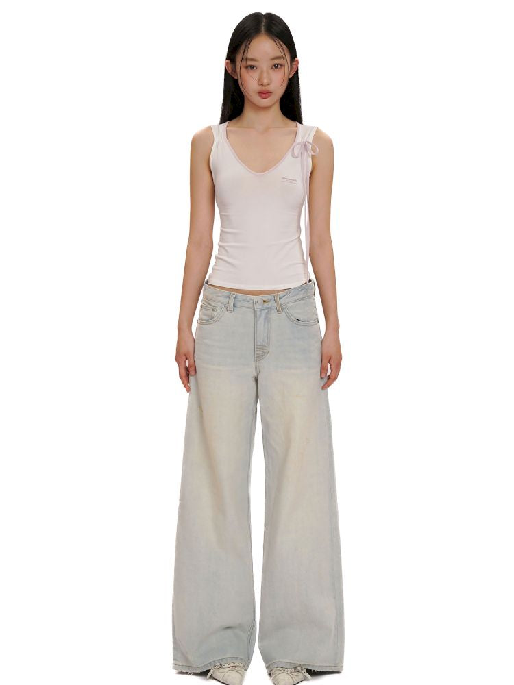 Spray horsey loose denim pants【s0000013442】