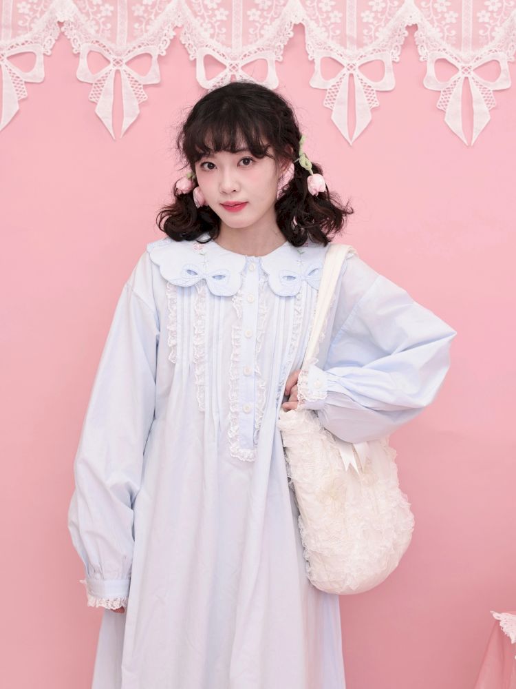 Round Neck Embroidered Blue Lace Dress【s0000013493】