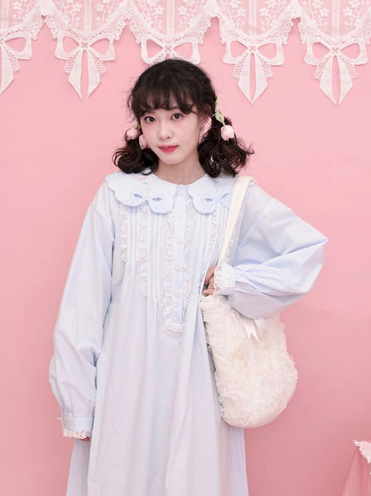 Round Neck Embroidered Blue Lace Dress【s0000013493】