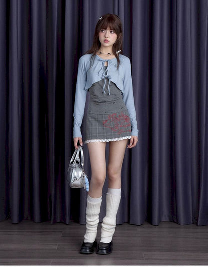 Cat Printed Gray Plaid Skirt【s0000010123】