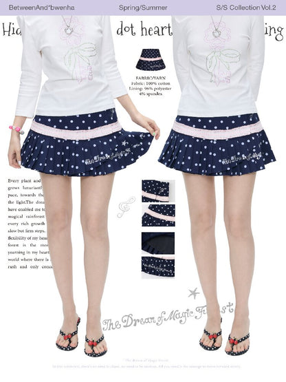 Navy Blue Polka Dot Lace Skirt【s0000016399】