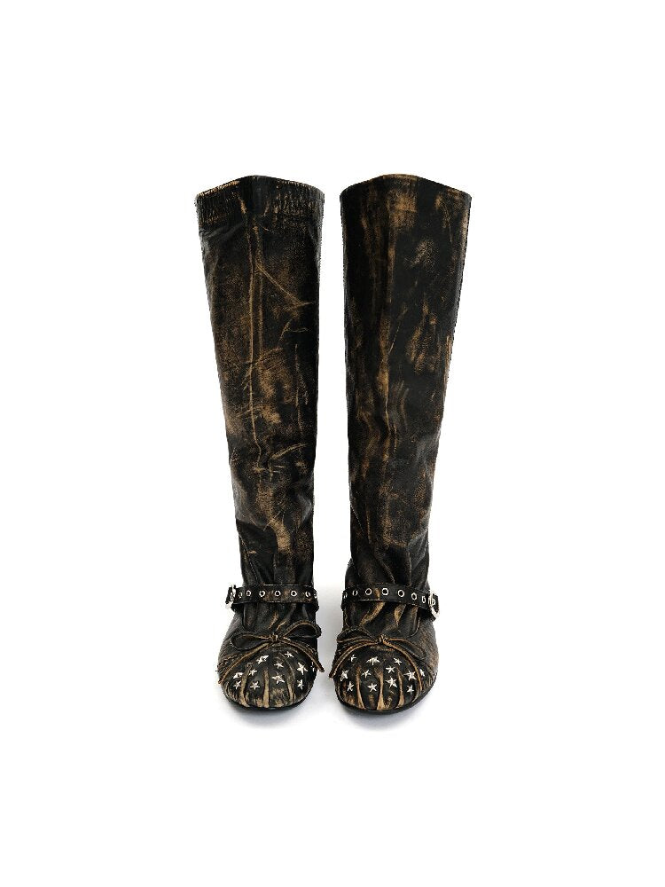 Baroque Punched Star Stack Boots【s0000016130】