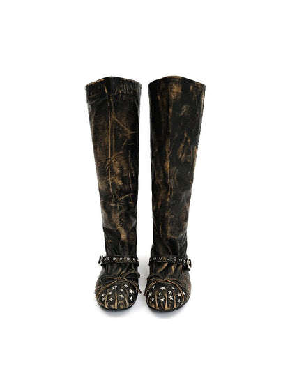 Baroque Punched Star Stack Boots【s0000016130】