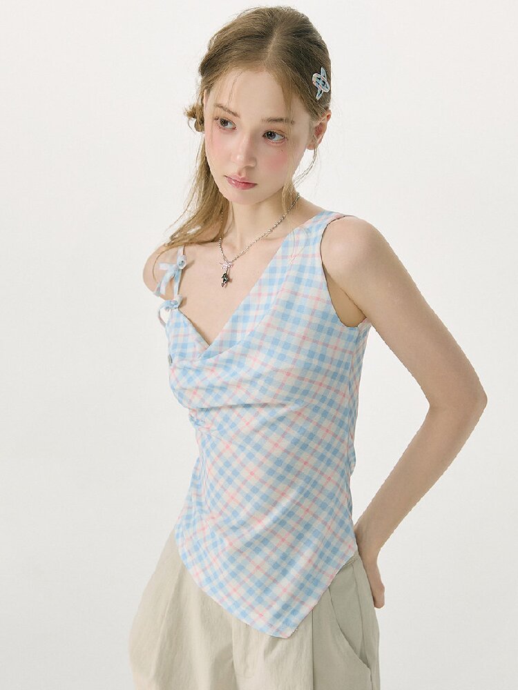 Summer Plaid Bow Vest Camisole【s0000017152】