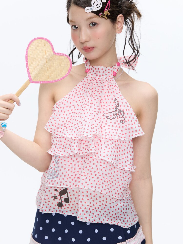 Pink Polka Dot Halterneck Sling【s0000016400】