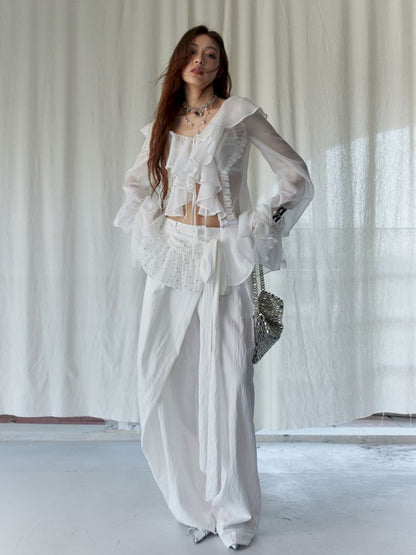 Ruffled airy skin sheer white shirt【s0000013225】
