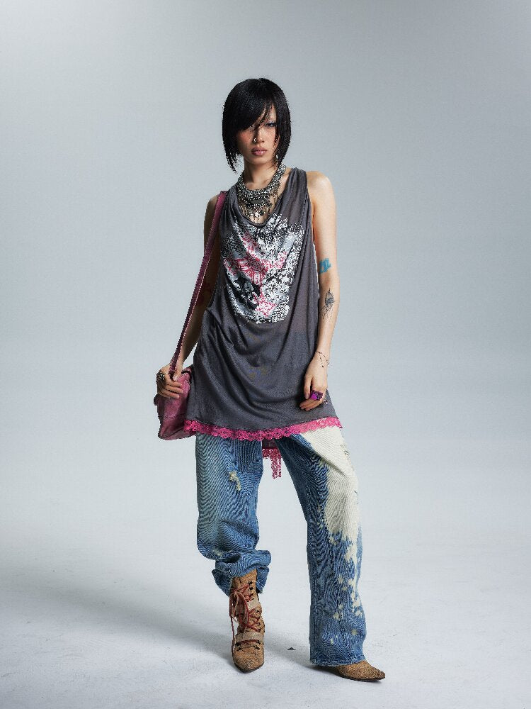 Loose Collar Printed Camisole Top【s0000017005】