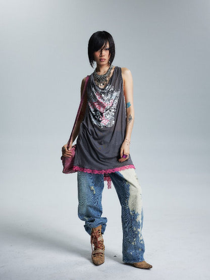 Loose Collar Printed Camisole Top【s0000017005】