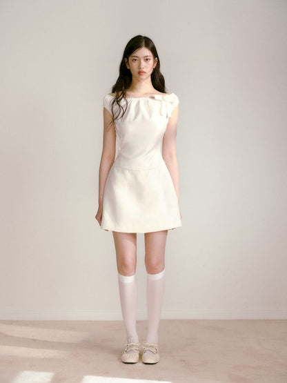 Satin Elastic One Shoulder Bowknot Waisted Dress【s0000013237】