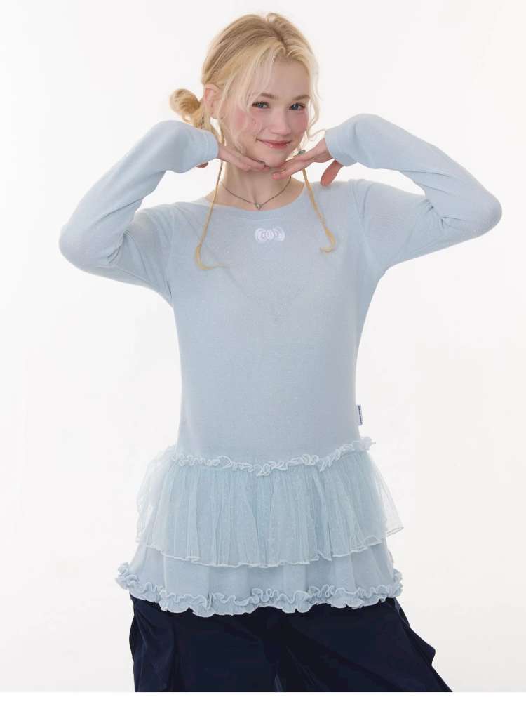 Lace Pleated Polka Dot Top【s0000015429】