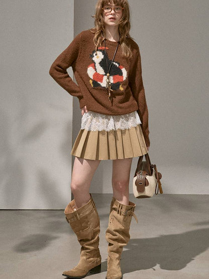 Penguin Jacquard Crewneck Knit Sweater【s0000014396】