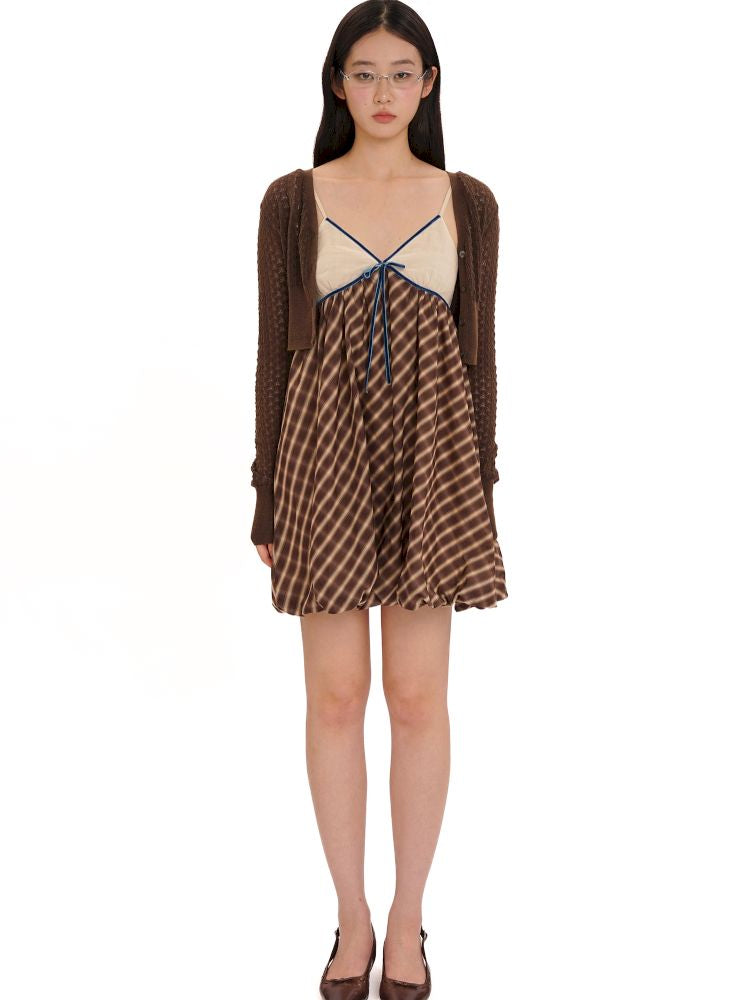 Splicing velvet webbing halter dress【s0000013450】