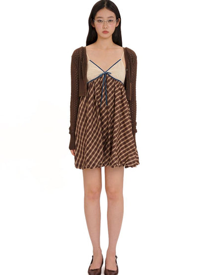 Splicing velvet webbing halter dress【s0000013450】