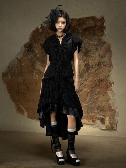 Court Style Dark Punk Puff Sleeve Shirt【s0000016886】