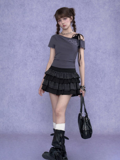 Cross-Shoulder Fake Two-Piece T-Shirt【s0000017683】