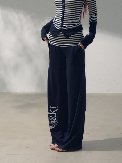 Navy Blue Wool Patchwork Pants【s0000019258】