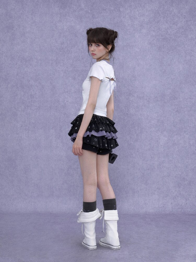 Black Purple Print Cake Culottes【s0000016650】