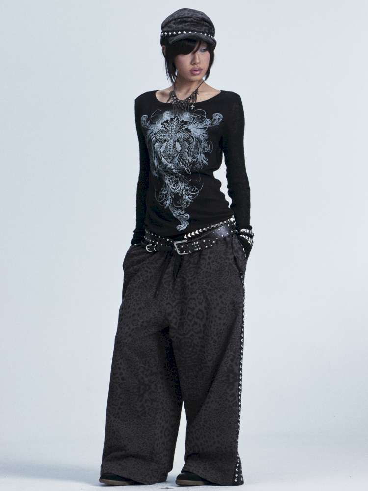 Knitted Mesh Hole Cross Rivet T-shirt【s0000014666】