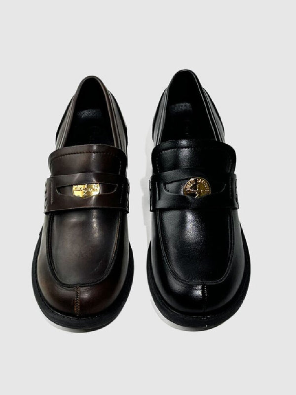 Fleece Thick Heel Leather Loafers【s0000015729】