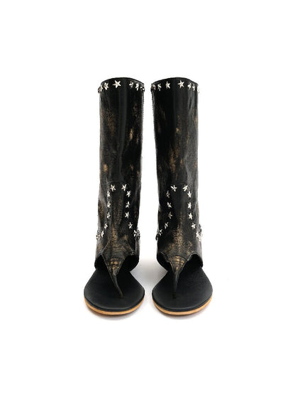 Cowhide Star Nail Herringbone Boot【s0000016439】