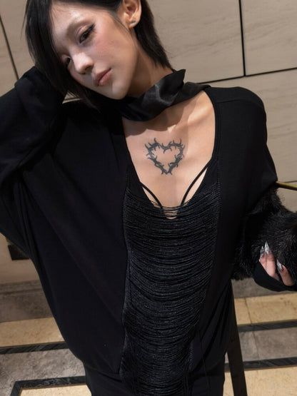 Tassel Bat Sleeve Youcos Top【s0000019003】